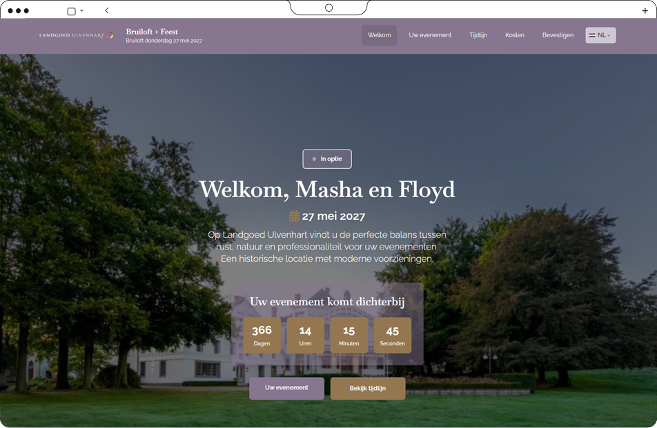 Welkom pagina van de branded offerte website